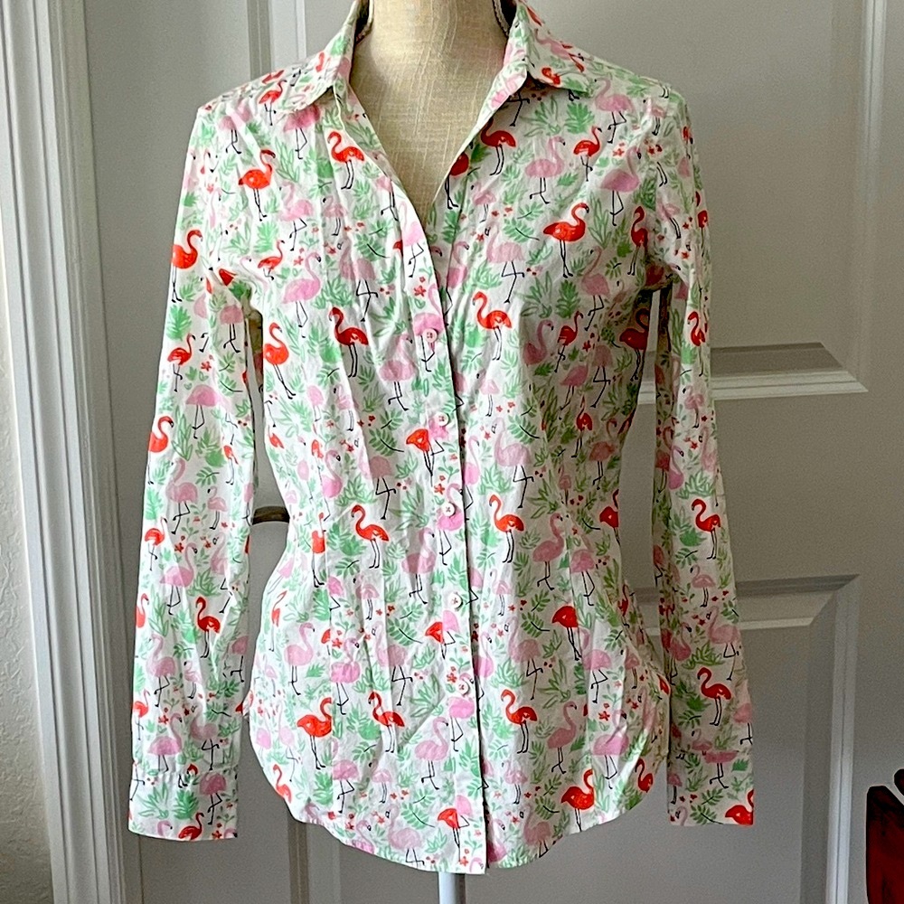 Brooks Brothers Flamingo Print Button-Down Shirt Rare Find SZ 8 Split V